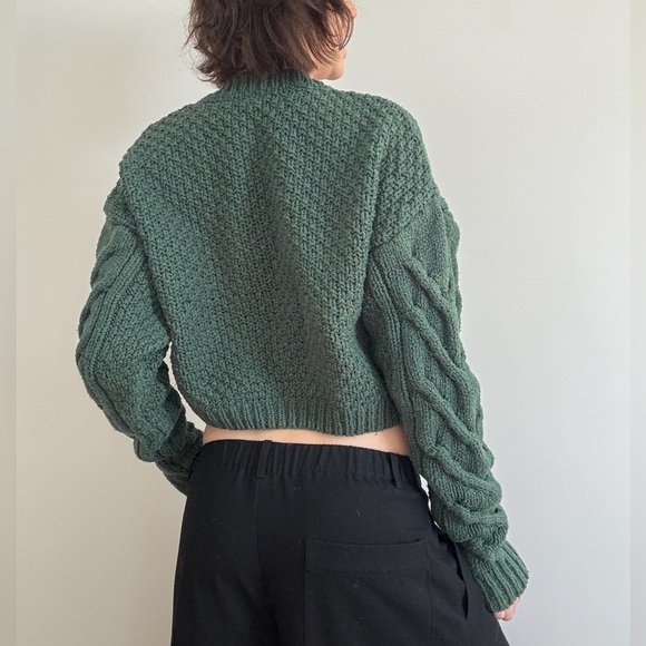 Free People Bonfire Cardigan Sweater Green Cable Knit Chunky Cozy - Picture 3 of 5